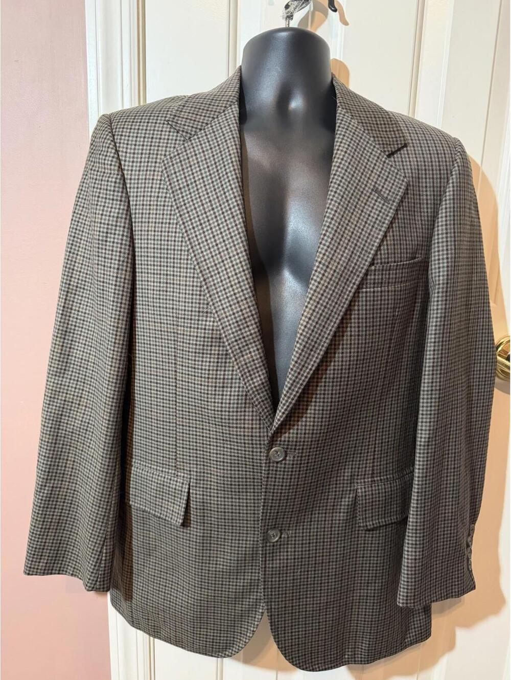Bunce Brothers Jacket 38R Blazer Sport Coat Houndstooth Brown Green Burgundy